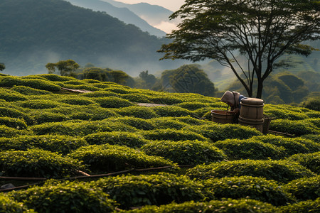 茶园中采茶的农民背景图片