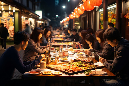 人们品尝传统美食高清图片