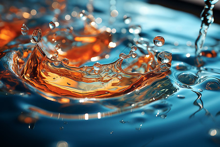 橙色水滴涟漪微距中飞溅水珠设计图片
