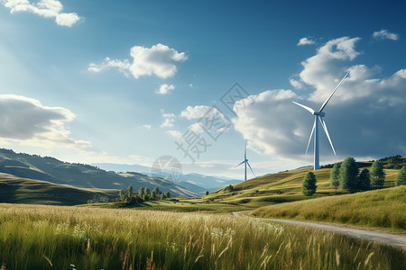 山坡上的风力发电设备图片