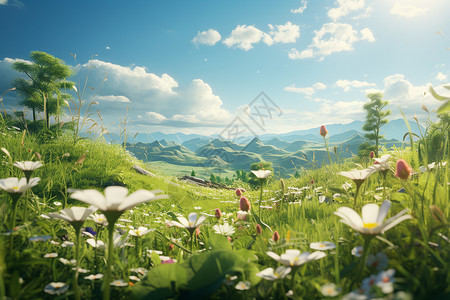 山坡上的野花背景图片