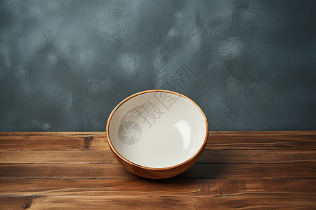 木桌上的餐具碗背景图片