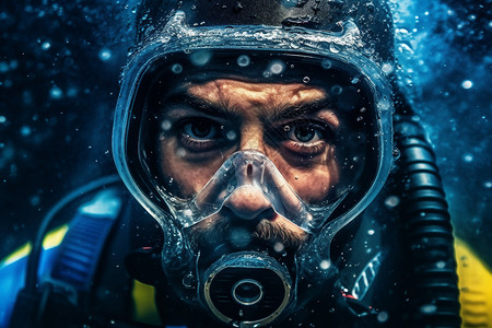 自由潜水员深海中冒险的潜水员背景