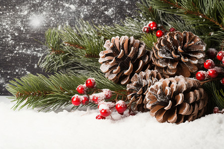 冬季圣诞节的松果装饰背景图片