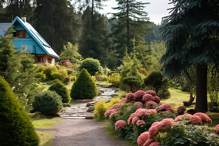 花园中的的木屋建筑图片