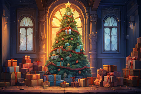 卡通圣诞树背景图片