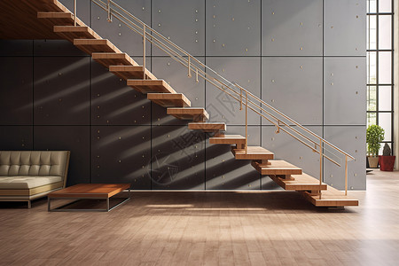 别墅里的木制楼梯图片