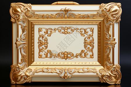 木色花纹边框金色古典木匣背景