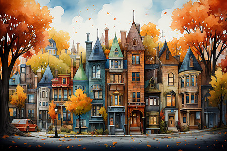 秋日的彩色城市图片