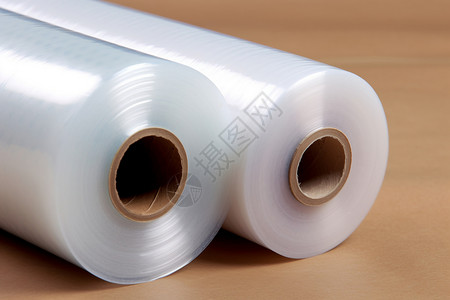 薄膜材料两个白色塑料卷筒包装膜背景