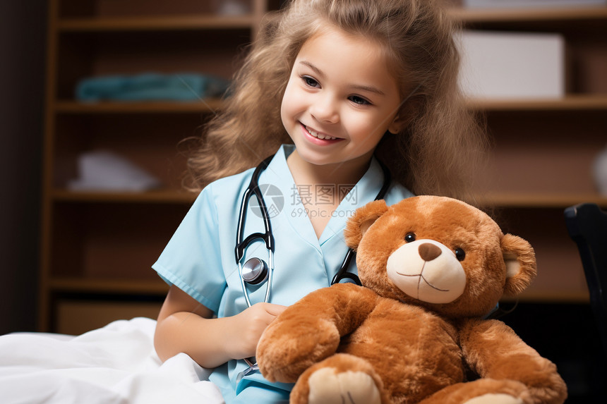 小女孩抱着玩具熊图片