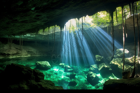 海底洞穴阳光照射海底背景