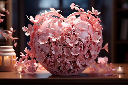 心形蜡烛心形礼盒与花朵设计图片