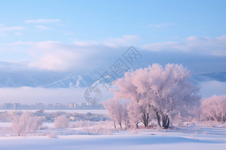 冰雾中的冰雪奇景高清图片