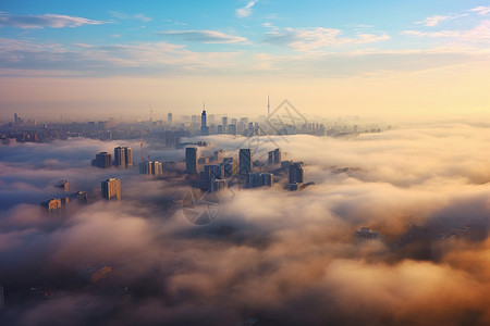 薄雾素材烟雾笼罩下的都市设计图片