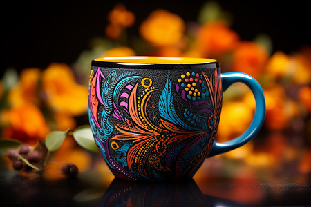 彩绘陶瓷缤纷斑斓的陶瓷杯背景