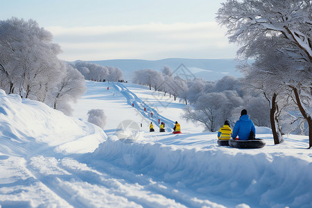 雪橇训练滑雪场里的游客背景