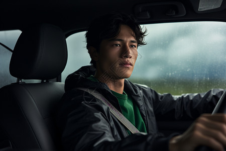 雨中驾车的年轻人背景图片