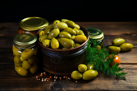 一罐腌制的橄榄图片