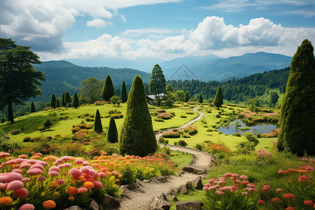 蓝天下的山坡草地图片