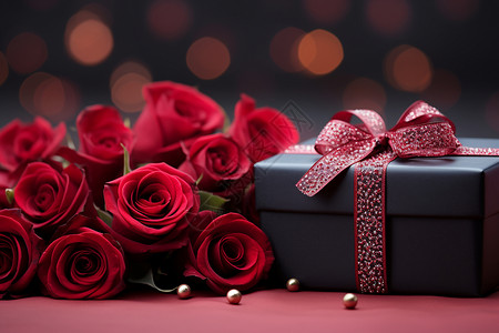 浪漫的红玫瑰装饰礼物背景图片
