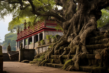 寺庙中的参天大树图片