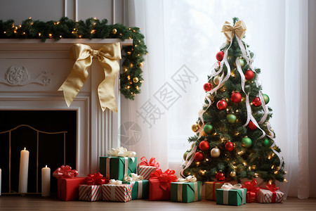 圣诞树前的礼物背景图片