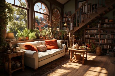 阳光下的客厅沙发图片