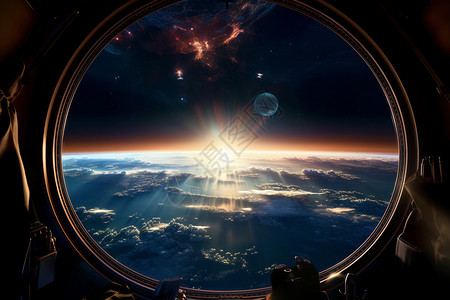 太空站窗外地球的美景高清图片