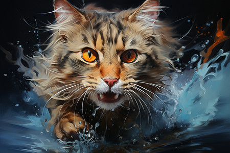 河水里的猫图片
