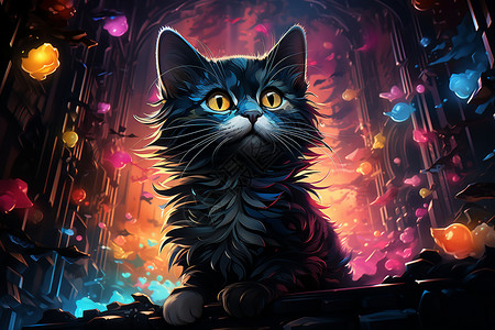 魔幻的黑猫背景图片