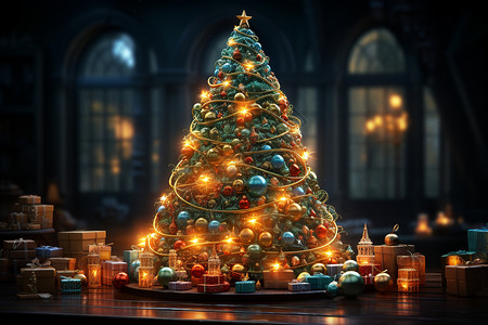 圣诞树上的彩灯图片