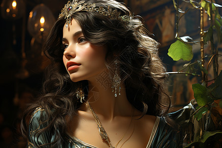 黑发少女头上的王冠背景图片