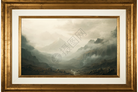 金色画框里的云雾山谷图片