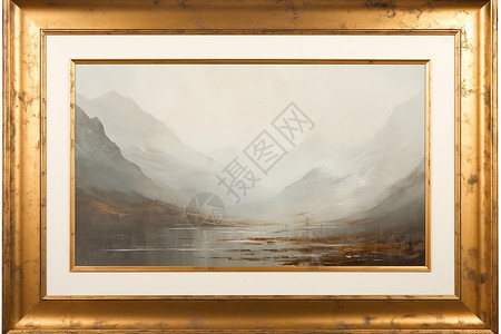 金色画框里的山谷河流背景图片