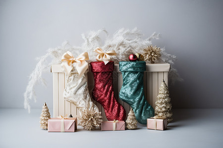 圣诞袜和礼物盒.背景图片