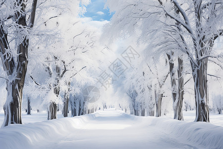 冬季美丽的林间小路图片