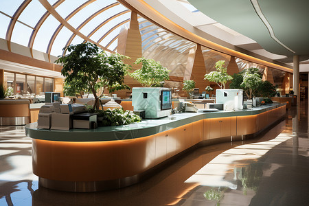 酒店服务台充满生机的现代银行柜台设计图片