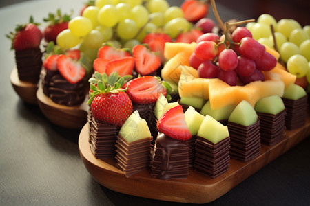 五彩斑斓的巧克力水果盘图片