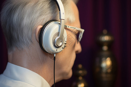 男人戴着助听器耳机图片
