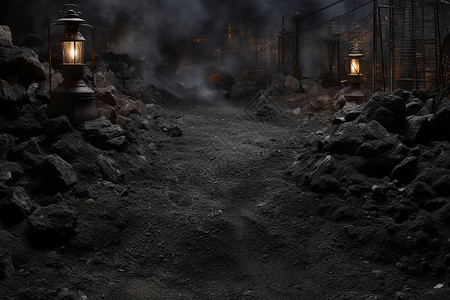 煤矿中黑色的煤炭资源图片