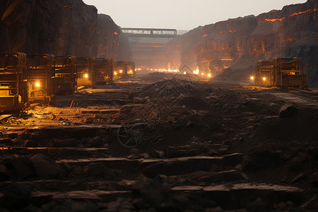 夜晚作业的大型矿坑图片