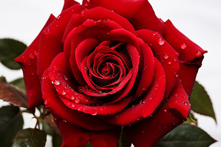 雨后绽放的红色玫瑰花图片
