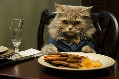 猫咪品味美食背景图片