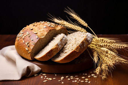 全麦面烤面包和小麦背景