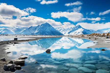 雪山下的清澈湖泊图片