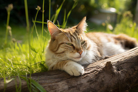 小猫躺在草地上图片