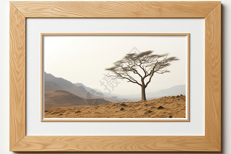 山装饰沙漠中的一棵树的照片背景