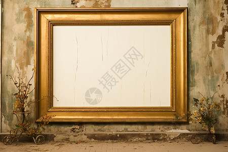 金色大框架挂在墙上背景图片