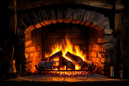 夜晚的温暖壁炉背景图片